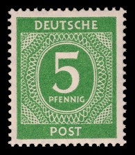5 Pf Briefmarke: Freimarken I. Kontrollratsausgabe Ziffern, Ziffer 5 Pf 5 Pf Briefmarke: Freimarken I. Kontrollratsausgabe Ziffern, Ziffer 5 Pf