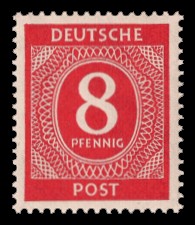 8 Pf Briefmarke: Freimarken I. Kontrollratsausgabe Ziffern, Ziffer 8 Pf