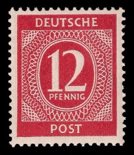 12 Pf Briefmarke: Freimarken I. Kontrollratsausgabe Ziffern, Ziffer 12 Pf 12 Pf Briefmarke: Freimarken I. Kontrollratsausgabe Ziffern, Ziffer 12 Pf