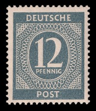 12 Pf Briefmarke: Freimarken I. Kontrollratsausgabe Ziffern, Ziffer 12 Pf 12 Pf Briefmarke: Freimarken I. Kontrollratsausgabe Ziffern, Ziffer 12 Pf