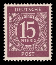 15 Pf Briefmarke: Freimarken I. Kontrollratsausgabe Ziffern, Ziffer 15 Pf 15 Pf Briefmarke: Freimarken I. Kontrollratsausgabe Ziffern, Ziffer 15 Pf