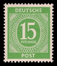 15 Pf Briefmarke: Freimarken I. Kontrollratsausgabe Ziffern, Ziffer 15 Pf