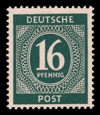 16 Pf Briefmarke: Freimarken I. Kontrollratsausgabe Ziffern, Ziffer 16 Pf 16 Pf Briefmarke: Freimarken I. Kontrollratsausgabe Ziffern, Ziffer 16 Pf