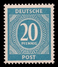 20 Pf Briefmarke: Freimarken I. Kontrollratsausgabe Ziffern, Ziffer 20 Pf 20 Pf Briefmarke: Freimarken I. Kontrollratsausgabe Ziffern, Ziffer 20 Pf