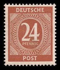 24 Pf Briefmarke: Freimarken I. Kontrollratsausgabe Ziffern, Ziffer 24 Pf 24 Pf Briefmarke: Freimarken I. Kontrollratsausgabe Ziffern, Ziffer 24 Pf