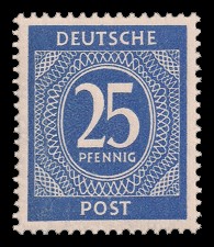 25 Pf Briefmarke: Freimarken I. Kontrollratsausgabe Ziffern, Ziffer 25 Pf 25 Pf Briefmarke: Freimarken I. Kontrollratsausgabe Ziffern, Ziffer 25 Pf