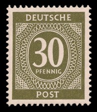 30 Pf Briefmarke: Freimarken I. Kontrollratsausgabe Ziffern, Ziffer 30 Pf