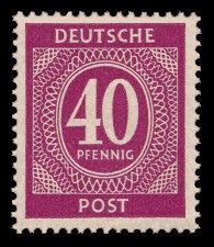 40 Pf Briefmarke: Freimarken I. Kontrollratsausgabe Ziffern, Ziffer 40 Pf 40 Pf Briefmarke: Freimarken I. Kontrollratsausgabe Ziffern, Ziffer 40 Pf