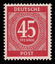 45 Pf Briefmarke: Freimarken I. Kontrollratsausgabe Ziffern, Ziffer 45 Pf 45 Pf Briefmarke: Freimarken I. Kontrollratsausgabe Ziffern, Ziffer 45 Pf