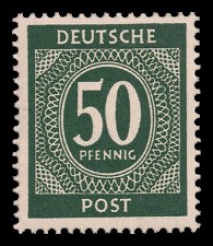 50 Pf Briefmarke: Freimarken I. Kontrollratsausgabe Ziffern, Ziffer 50 Pf 50 Pf Briefmarke: Freimarken I. Kontrollratsausgabe Ziffern, Ziffer 50 Pf