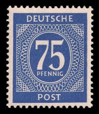 75 Pf Briefmarke: Freimarken I. Kontrollratsausgabe Ziffern, Ziffer 75 Pf 75 Pf Briefmarke: Freimarken I. Kontrollratsausgabe Ziffern, Ziffer 75 Pf