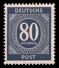 80 Pf Briefmarke: Freimarken I. Kontrollratsausgabe Ziffern, Ziffer 80 Pf 80 Pf Briefmarke: Freimarken I. Kontrollratsausgabe Ziffern, Ziffer 80 Pf