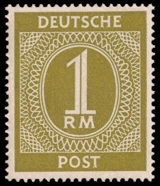 1 RM Briefmarke: Freimarken I. Kontrollratsausgabe Ziffern, Ziffer 1 RM