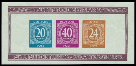5 RM Briefmarke: Block geschnitten: Briefmarkenausstellung Berlin 1946 5 RM Briefmarke: Block geschnitten: Briefmarkenausstellung Berlin 1946