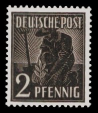 2 Pf Briefmarke: Freimarken II. Kontrollratsausgabe, Pflanzer 2 Pf Briefmarke: Freimarken II. Kontrollratsausgabe, Pflanzer