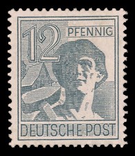 12 Pf Briefmarke: Freimarken II. Kontrollratsausgabe, Arbeiter 12 Pf Briefmarke: Freimarken II. Kontrollratsausgabe, Arbeiter