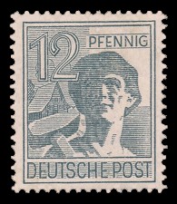 12 Pf Briefmarke: Freimarken II. Kontrollratsausgabe, Arbeiter