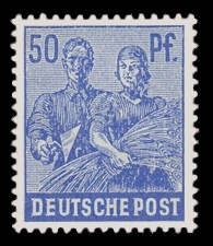50 Pf Briefmarke: Freimarken II. Kontrollratsausgabe, Maurer und B&auml;uerin