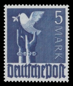 5 M Briefmarke: Freimarken II. Kontrollratsausgabe, Friedenstaube