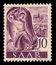 10 Pf Briefmarke: Saar I, Berufe und Ansichten aus dem Saarland 10 Pf Briefmarke: Saar I, Berufe und Ansichten aus dem Saarland
