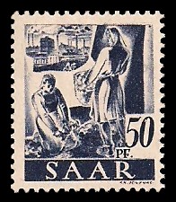 50 Pf Briefmarke: Saar I, Berufe und Ansichten aus dem Saarland 50 Pf Briefmarke: Saar I, Berufe und Ansichten aus dem Saarland