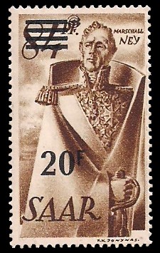 20 Fr auf 84 Pf Briefmarke: Saar II, Berufe und Ansichten aus dem Saarland 20 Fr auf 84 Pf Briefmarke: Saar II, Berufe und Ansichten aus dem Saarland