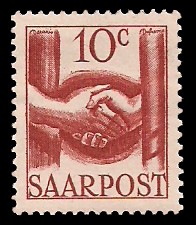 10 C Briefmarke: Saar III, Wiederaufbau des Saarlandes 10 C Briefmarke: Saar III, Wiederaufbau des Saarlandes