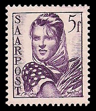 5 Fr Briefmarke: Saar III, Wiederaufbau des Saarlandes 5 Fr Briefmarke: Saar III, Wiederaufbau des Saarlandes