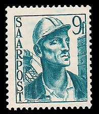 9 Fr Briefmarke: Saar III, Wiederaufbau des Saarlandes