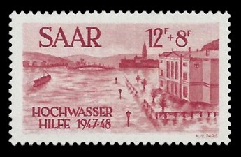 12+ 8 Fr Briefmarke: Hochwasserhilfe 1947-50