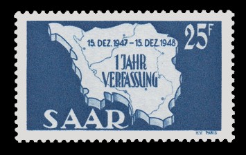 25 Fr Briefmarke: 1 Jahr Verfassung des Saarlandes