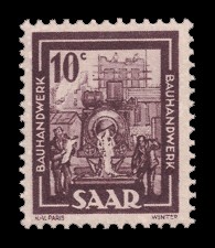 10 C Briefmarke: Saar IV, Industrie, Handel, Landwirtschaft und Kultur 10 C Briefmarke: Saar IV, Industrie, Handel, Landwirtschaft und Kultur
