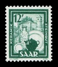 12 Fr Briefmarke: Saar IV, Industrie, Handel, Landwirtschaft und Kultur