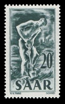 20 Fr Briefmarke: Saar IV, Industrie, Handel, Landwirtschaft und Kultur