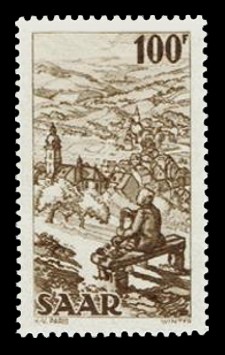 100 Fr Briefmarke: Saar IV, Industrie, Handel, Landwirtschaft und Kultur