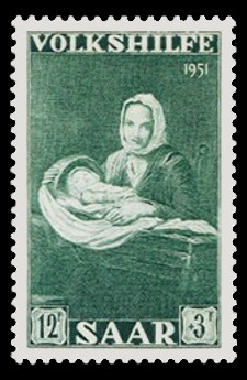 12+ 3 Fr Briefmarke: Volkshilfe 1951, Gem&auml;lde