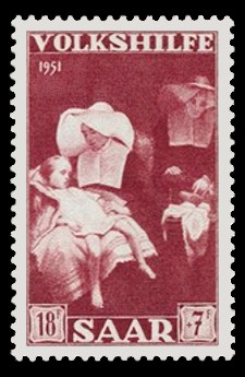 18+ 7 Fr Briefmarke: Volkshilfe 1951, Gem&auml;lde