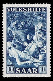 30+ 10 Fr Briefmarke: Volkshilfe 1951, Gem&auml;lde