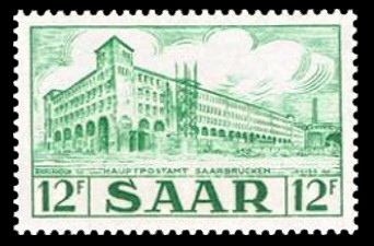 12 Fr Briefmarke: Saar V, Ansichten aus dem Saarland