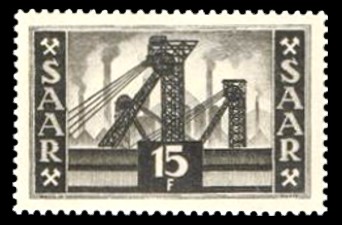 15 Fr Briefmarke: Saar V, Ansichten aus dem Saarland