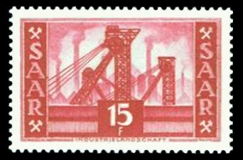 15 Fr Briefmarke: Saar V, Ansichten aus dem Saarland