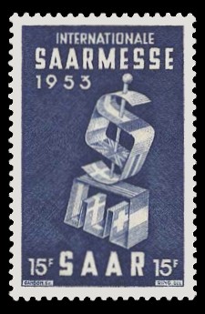 15 Fr Briefmarke: Internationale Saarmesse 1953