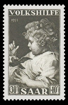 30+ 10 Fr Briefmarke: Volkshilfe 1953, Gem&auml;lde