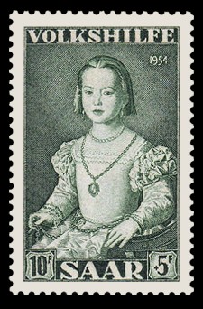 10+ 5 Fr Briefmarke: Volkshilfe 1954, Gem&auml;lde