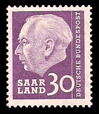 30 Fr Briefmarke: Bundespräsident Dr. Theodor Heuss