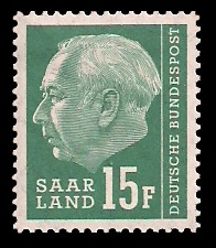 15 Fr Briefmarke: Bundespräsident Prof. Dr. Theodor Heuss