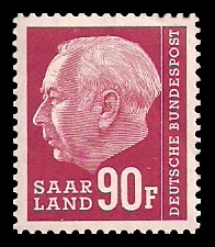 90 Fr Briefmarke: Bundespräsident Prof. Dr. Theodor Heuss