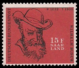 15 Fr Briefmarke: 50. Todestag Wilhelm Busch