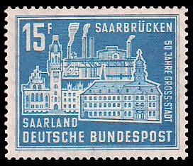 15 Fr Briefmarke: 50 Jahre Großstadt Saarbrücken