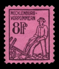 8 Pf Briefmarke: Freimarken I. Ausgabe, Bauer mit Pflug